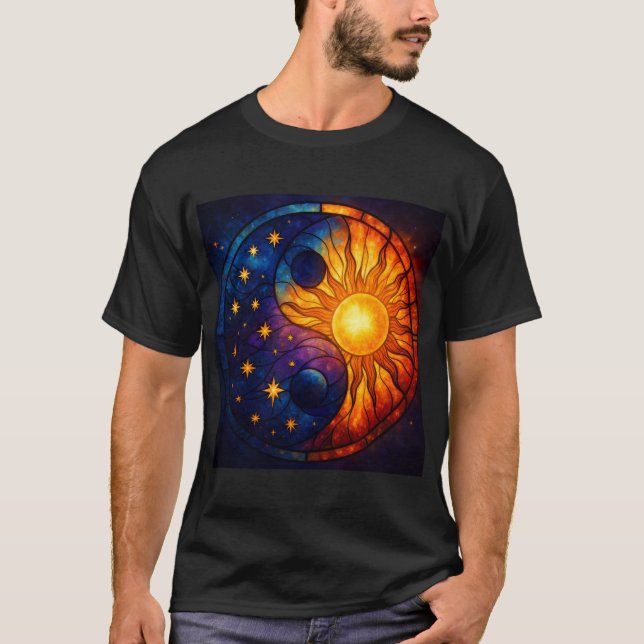 Celestial Yin Yang Stained Glass Art T-Shirt (Front)