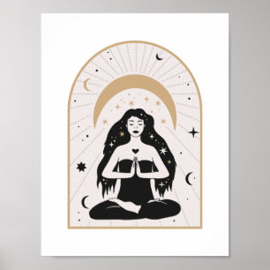 Celestial Yoga Goddess Meditation Moon Mystic Art Poster