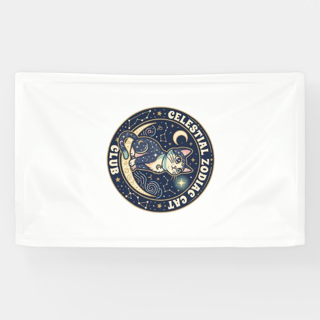 Celestial Zodiac Cat Cute Cat T-Shirt Design - Cel Banner (Horizontal)