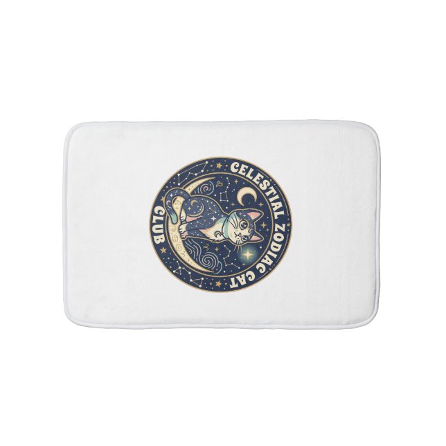 Celestial Zodiac Cat Cute Cat T-Shirt Design - Cel Bath Mat (Front)