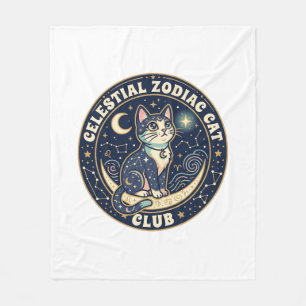 Celestial Zodiac Cat Cute Cat T-Shirt Design - Cel Fleece Blanket