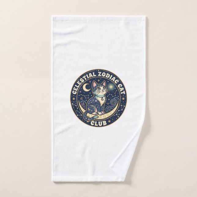 Celestial Zodiac Cat Cute Cat T-Shirt Design - Cel Hand Towel (Hand Towel)