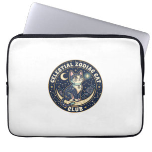 Celestial Zodiac Cat Cute Cat T-Shirt Design - Cel Laptop Sleeve