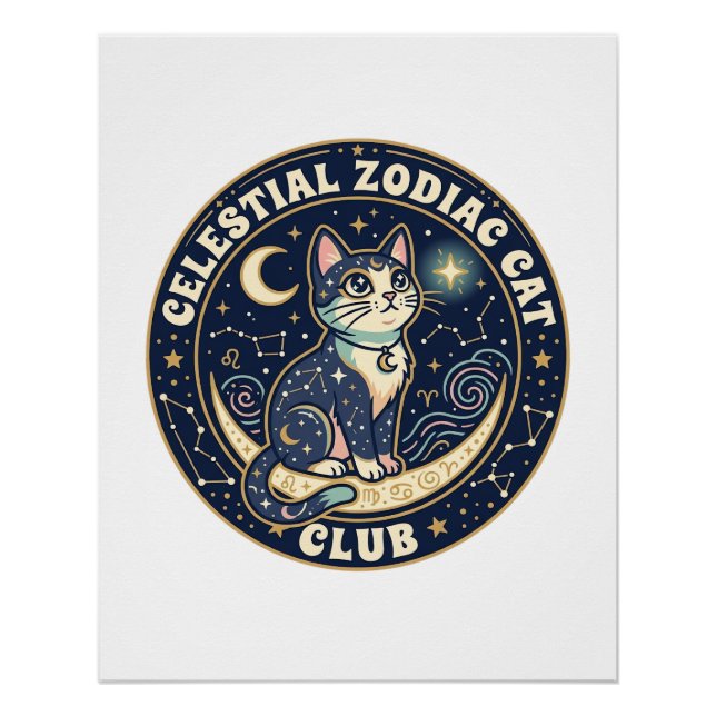 Celestial Zodiac Cat Cute Cat T-Shirt Design - Cel Poster (Front)