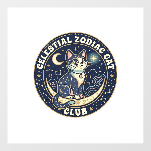Celestial Zodiac Cat Cute Cat T-Shirt Design - Cel Window Cling (Sheet)