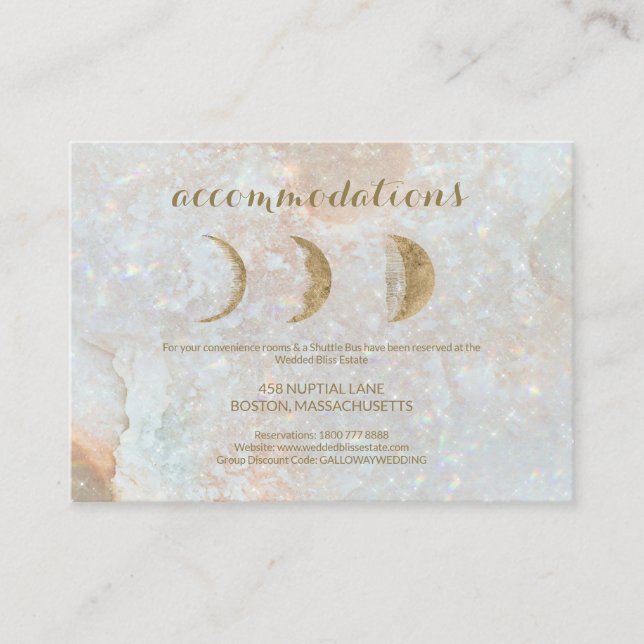 Celestial Zodiac Moon Blue Gold Wedding Details Enclosure Card (Front)
