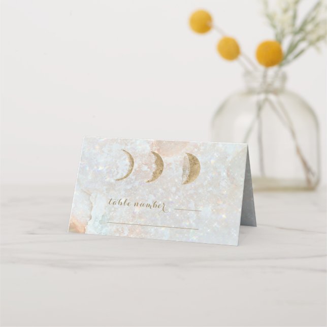 Celestial Zodiac Moon Blue Gold Wedding Table Place Card (Front)