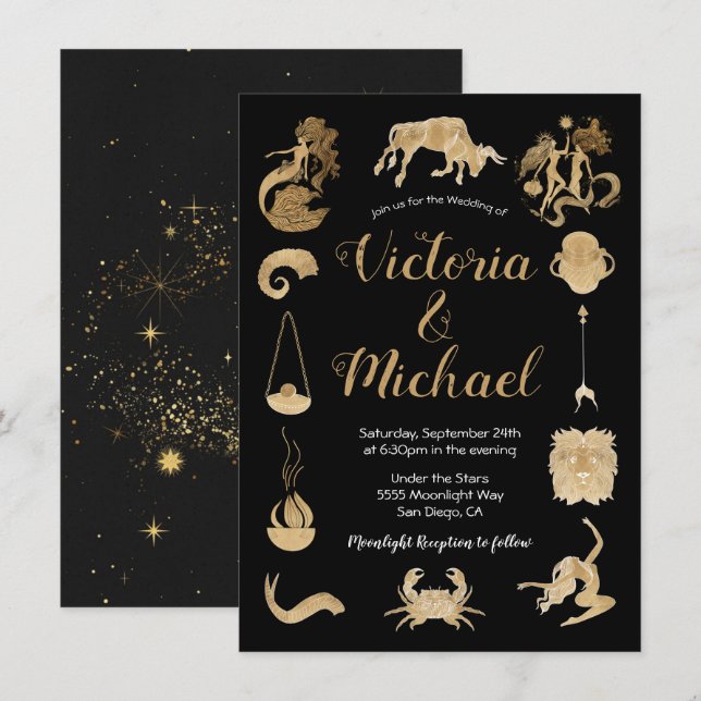 Celestial Zodiac Signs Wedding Invitation (Front/Back)