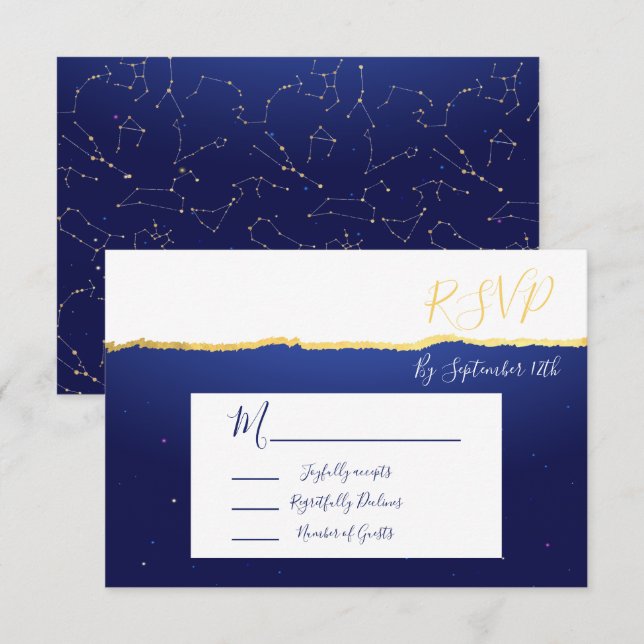 Celestial Zodiac Stars Wedding response cards RSVP (Front/Back)