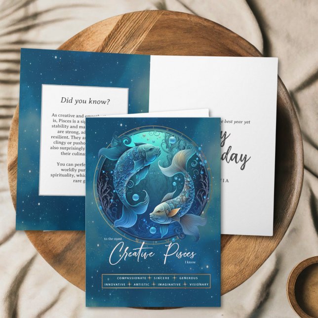Celestial Zodiac Symbol Fantasy Pisces Birthday Card (Creator Uploaded)