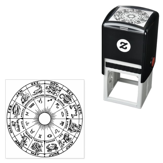 Celestial Zodiac Wheel Chart #1 Self-inking Stamp (In Situ)