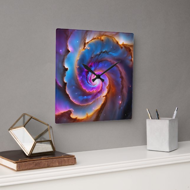 “Celestium” - Nebula and Galaxies Square Wall Clock (Office)