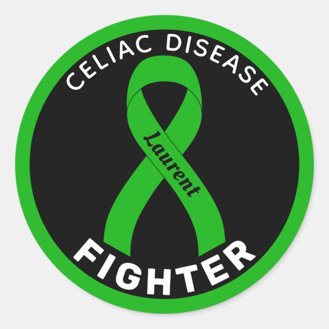  Celiac Disease Fighter Ribbon Black Round Sticker (Front)