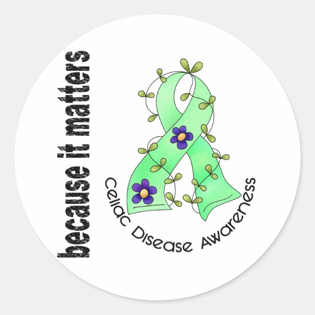 Celiac Disease Flower Ribbon 3 Classic Round Sticker (Front)