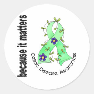 Celiac Disease Flower Ribbon 3 Classic Round Sticker