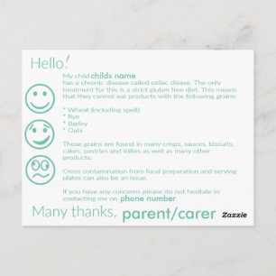 Celiac information card