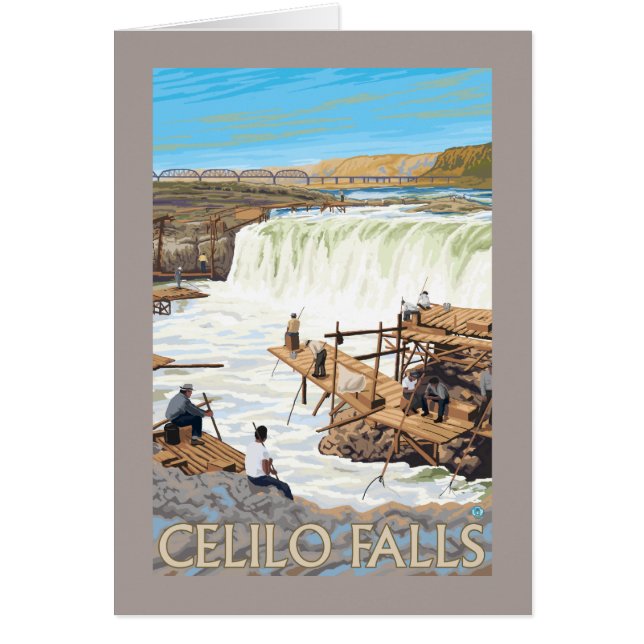Celilo Falls Fishing Vintage Travel Poster (Front)