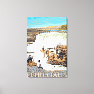 Celilo Falls Fishing Vintage Travel Poster Canvas Print