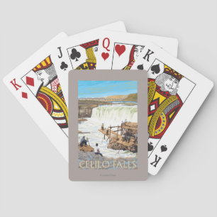Celilo Falls Fishing Vintage Travel Poster Playing Cards