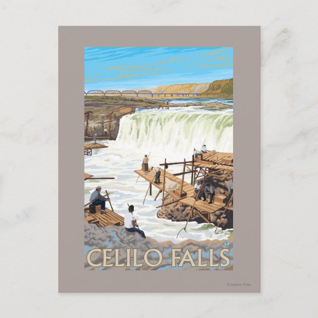 Celilo Falls Fishing Vintage Travel Poster Postcard (Front)