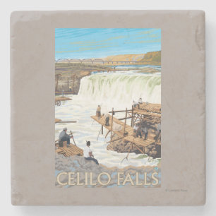Celilo Falls Fishing Vintage Travel Poster Stone Coaster
