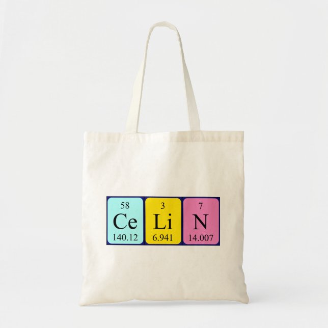 Celin periodic table name tote bag (Front)