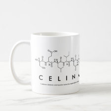 Mug featuring the name Celina spelled out in the single letter amino acid code