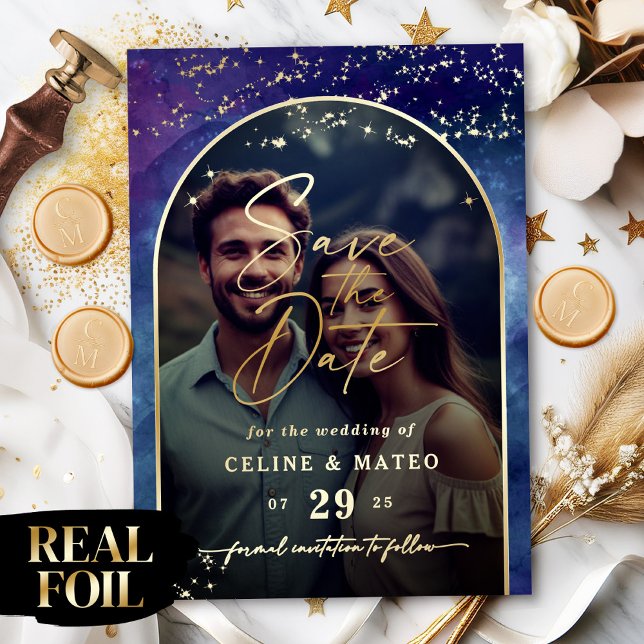 Celine • Celestial Save the Date with Real Gold (Announce your big day with the Celine Save the Date, featuring real gold foil!)