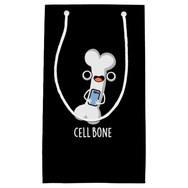 Cell Bone Funny Cell Phone Pun Dark BG Small Gift Bag (Front)