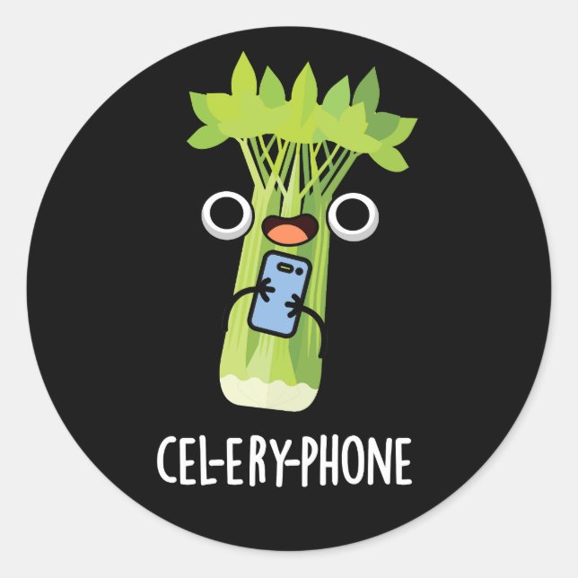 Cell-ery Phone Funny Celery Veggie Pun  Classic Round Sticker (Front)