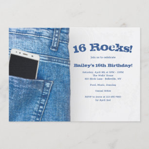 Cell Phone in Back Pocket Birthday Invitation