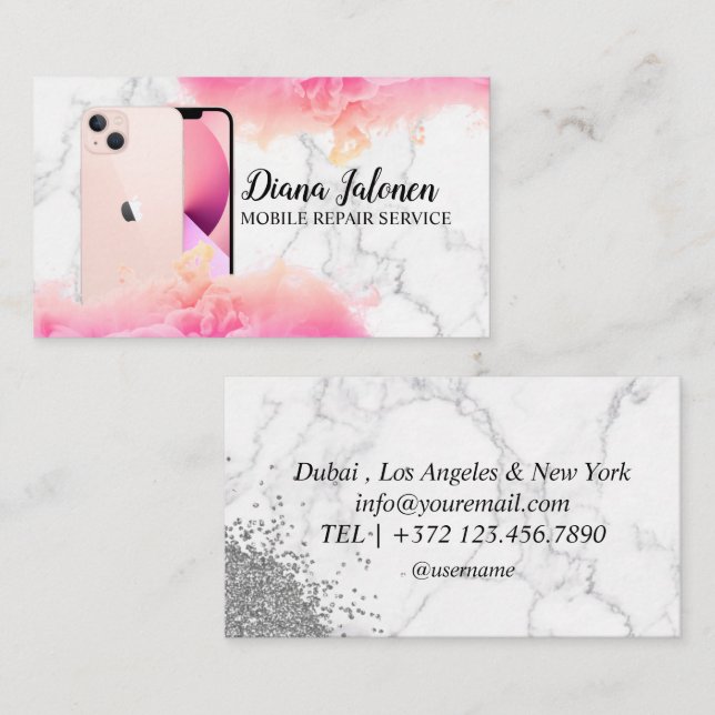 Cell Phone Mobile Repair Service Black Metal  Business Card (Front/Back)