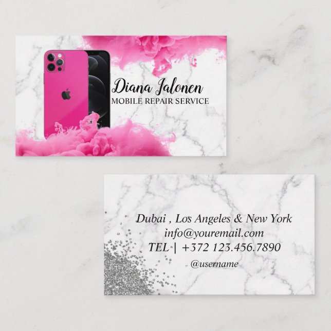 Cell Phone Mobile Repair Service Black Metal  Business Card (Front/Back)