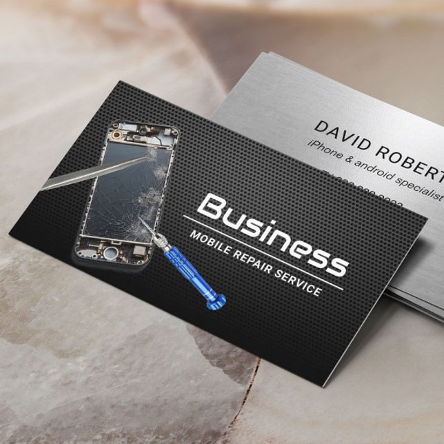 Cell Phone Mobile Repair Service Black Metal Business Card (Creator Uploaded)