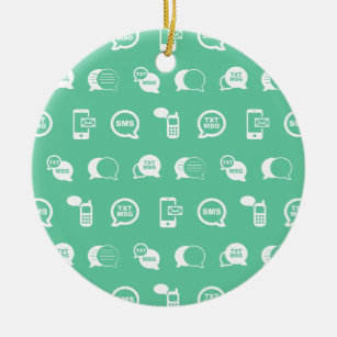 Cell Phone Text Message & Email Themed Teal Design Ceramic Tree Decoration