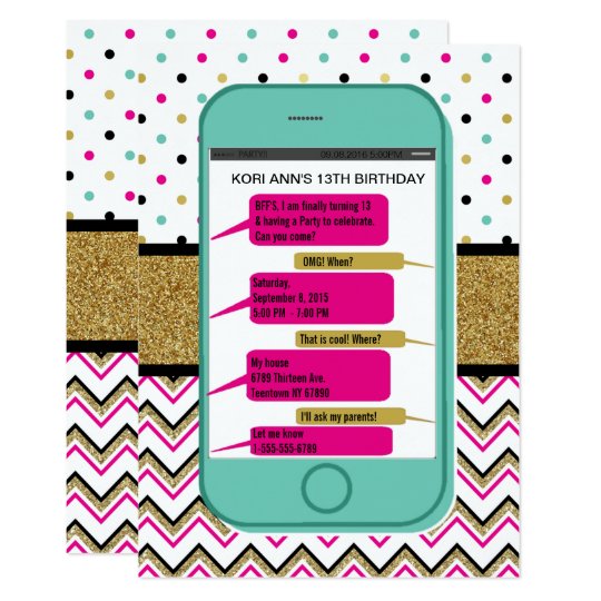 Cell Phone Texting Invitation Teen Birthday Zazzle.co.uk