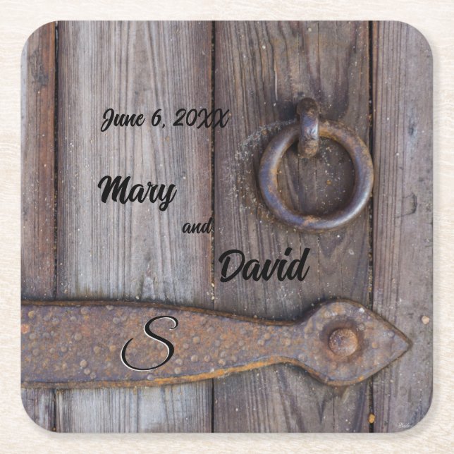 Cellar Door Handle Wedding Paper Coasters (Front)