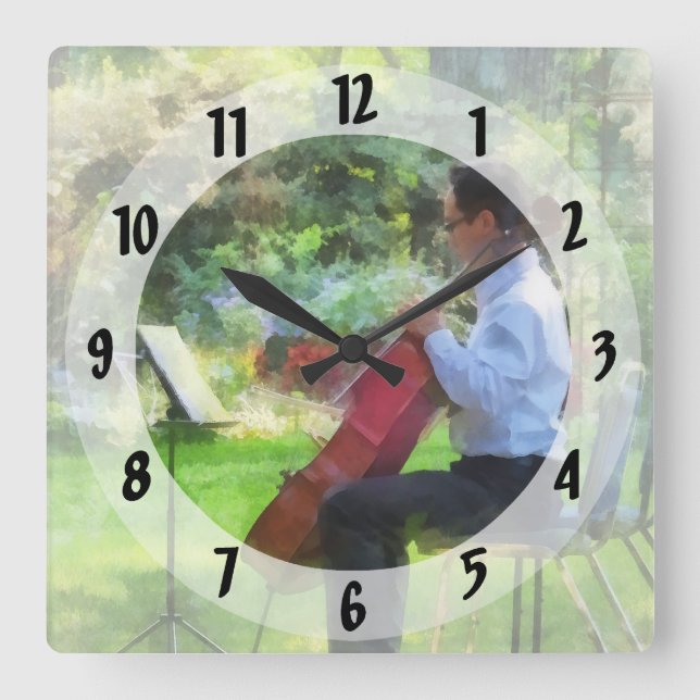Cellist in the Garden Square Wall Clock (Front)