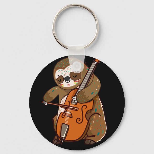 Cellist Sloth Cello Player Orchestra Music Animal Key Ring (Front)