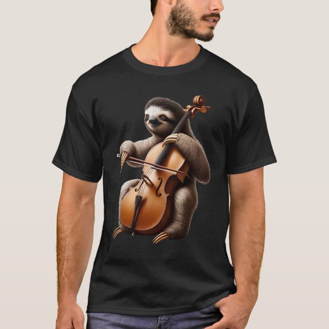 Cellist Sloth Playing Cello Player Music T-Shirt (Front)