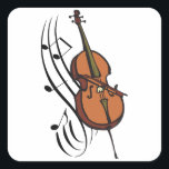 Cello and Music Square Sticker<br><div class="desc">Music staff and notes with Cello</div>