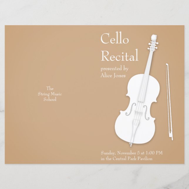 Cello & Bow Customisable Folded Concert Program (Front)