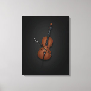 Cello & Bow Side by Side On 16x20 Black Canvas Print