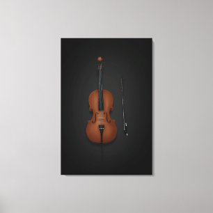 Cello & Bow Side by Side On 24x36 Black Canvas Print