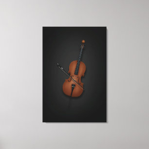 Cello & Bow Side by Side On 24x36 Black Canvas Print
