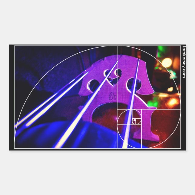 cello bridge and strings with Fibonacci spiral Rectangular Sticker (Front)