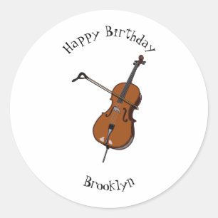 Cello cartoon illustration classic round sticker