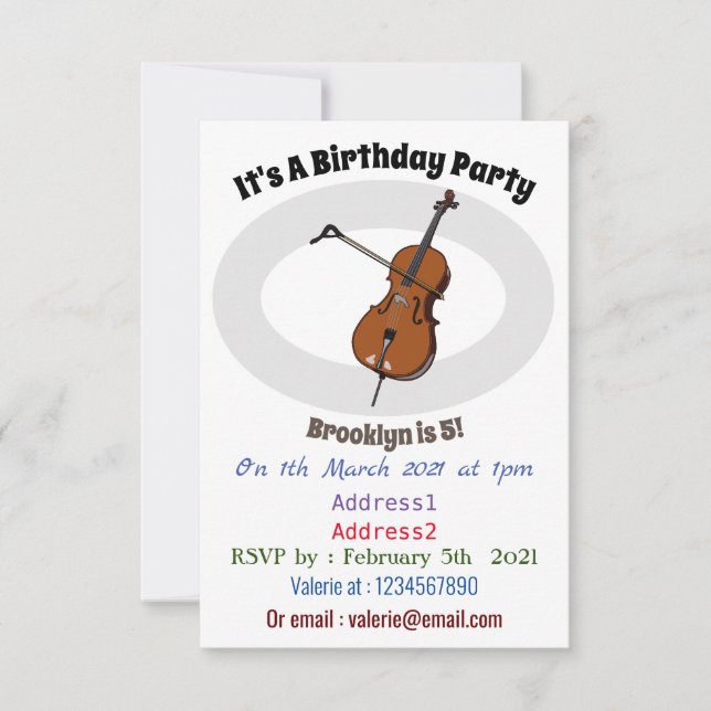 Cello cartoon illustration  invitation (Front)