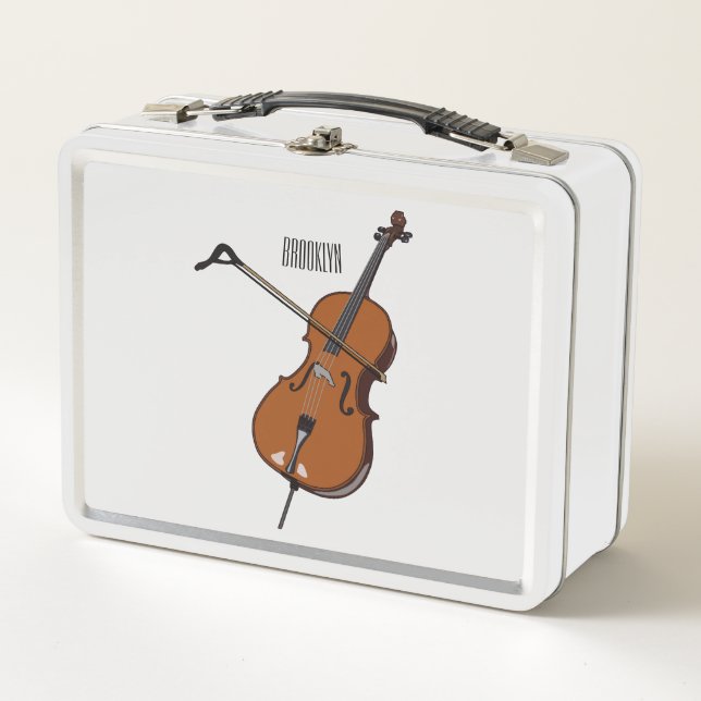 Cello cartoon illustration  metal lunch box (Front)