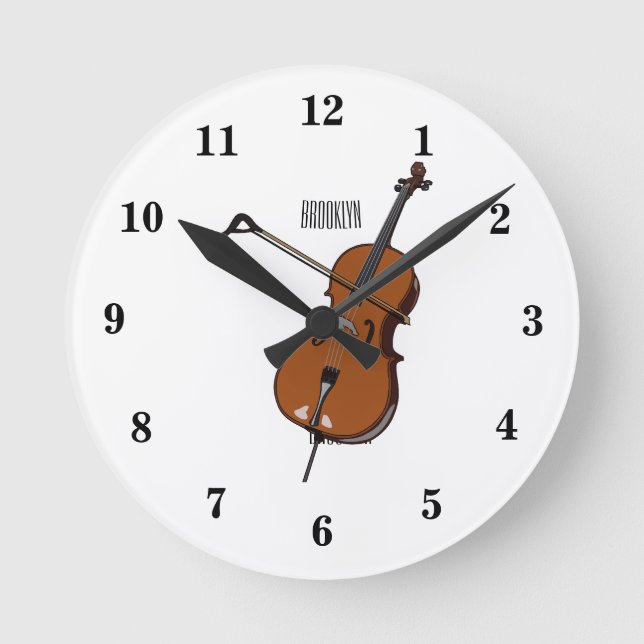 Cello cartoon illustration round clock (Front)